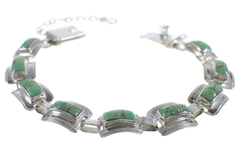 Turquoise Inlay Southwest Sterling Silver Link Bracelet CX50436