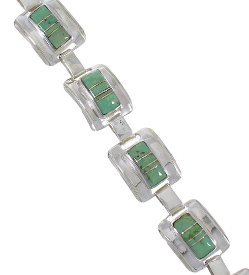 Turquoise Inlay Southwest Sterling Silver Link Bracelet CX50436
