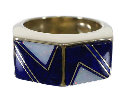 Lapis And Opal Inlay 14 Karat Gold Ring Size 5-1/4 EX50609