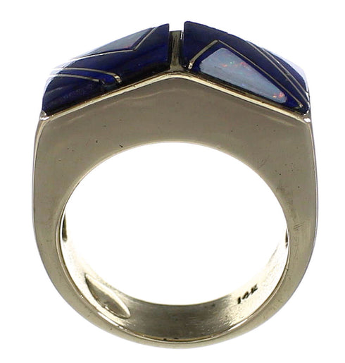 Lapis And Opal Inlay 14 Karat Gold Ring Size 5-1/4 EX50609