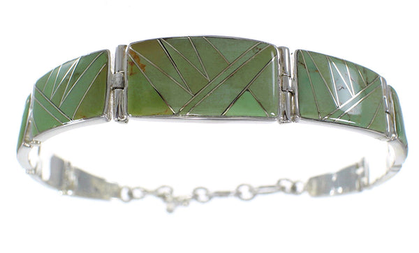 Turquoise Inlay Southwest Sterling Silver Link Bracelet CX51170