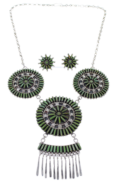 Turquoise Needlepoint Silver Link Necklace Earrings Set CX51333