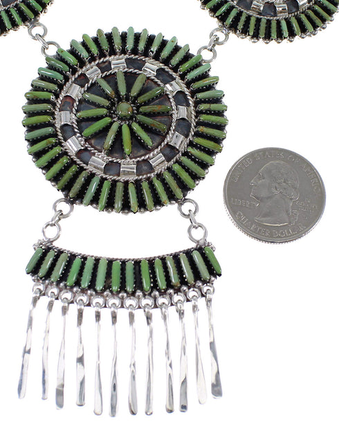 Turquoise Needlepoint Silver Link Necklace Earrings Set CX51333