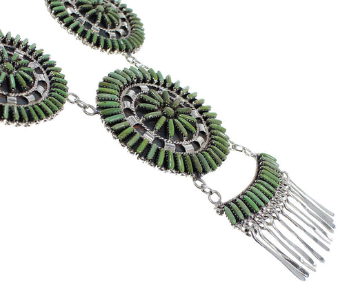 Turquoise Needlepoint Silver Link Necklace Earrings Set CX51333