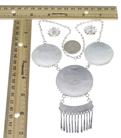Turquoise Needlepoint Silver Link Necklace Earrings Set CX51333