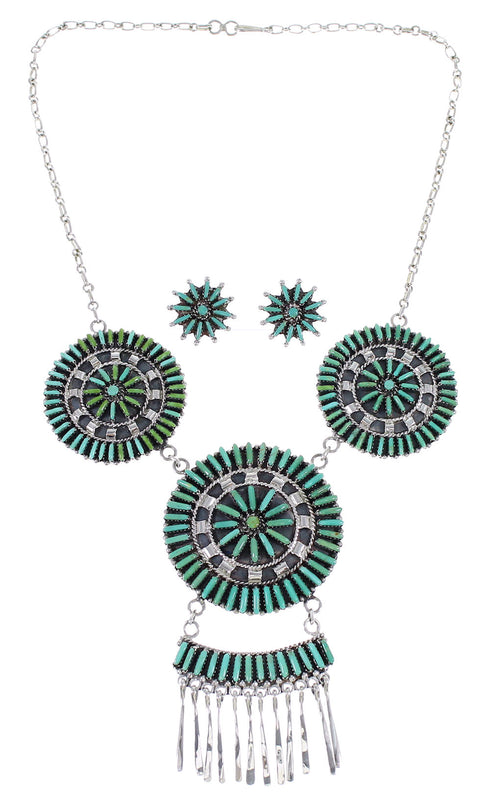 Southwest Turquoise Needlepoint Silver Necklace And Earring Set CX51336