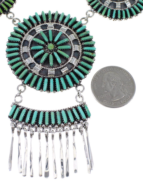Southwest Turquoise Needlepoint Silver Necklace And Earring Set CX51336