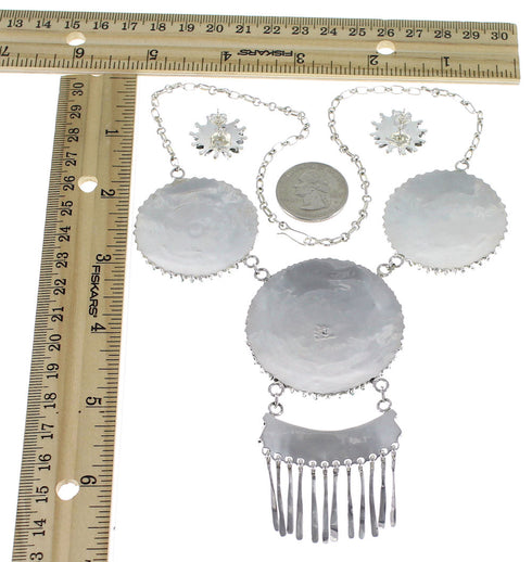 Southwest Turquoise Needlepoint Silver Necklace And Earring Set CX51336