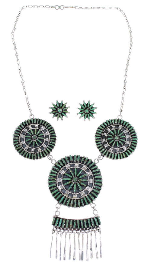 Southwest Silver Turquoise Needlepoint Necklace And Earring Set CX51337