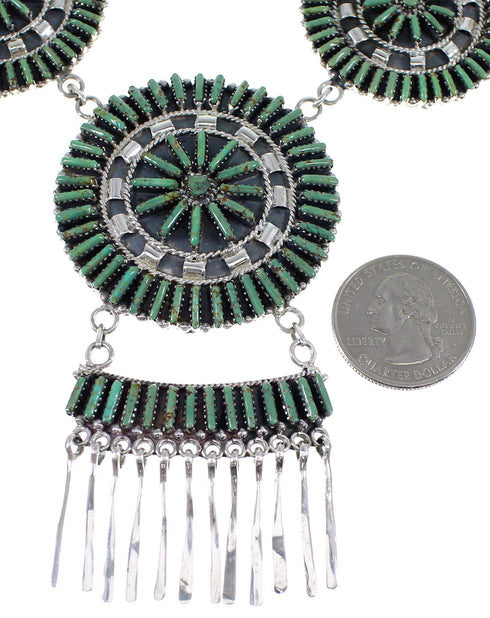 Southwest Silver Turquoise Needlepoint Necklace And Earring Set CX51337
