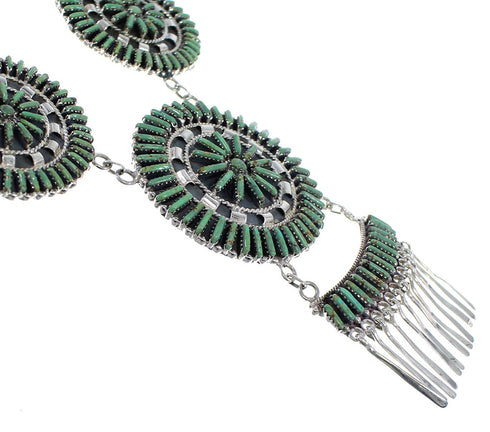 Silver Turquoise Needlepoint Southwest Necklace And Earring Set CX51373