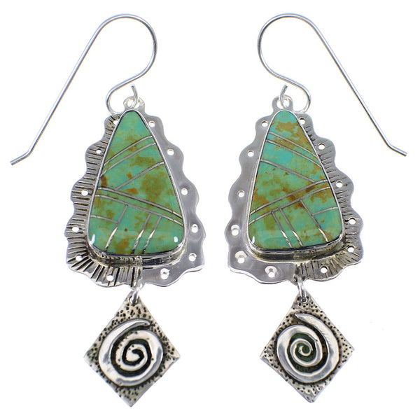 Turquoise Inlay Sterling Silver Hook Dangle Earrings AX51588