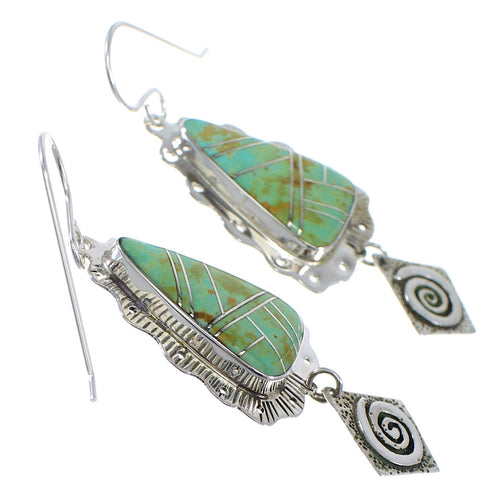 Turquoise Inlay Sterling Silver Hook Dangle Earrings AX51588