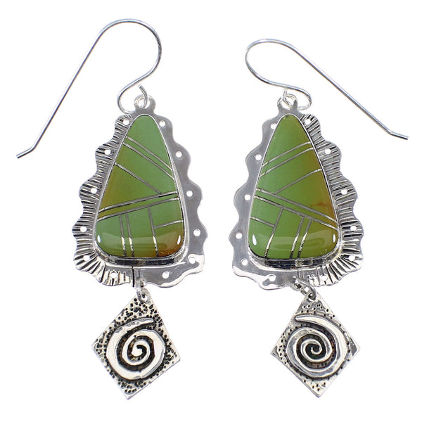 Turquoise Inlay Authentic Sterling Silver Hook Dangle Earrings AX51603