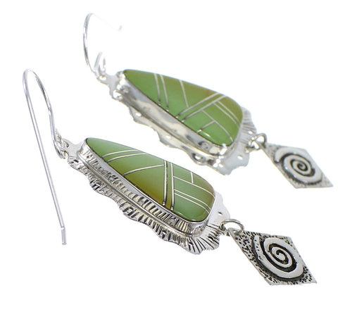 Turquoise Inlay Authentic Sterling Silver Hook Dangle Earrings AX51603