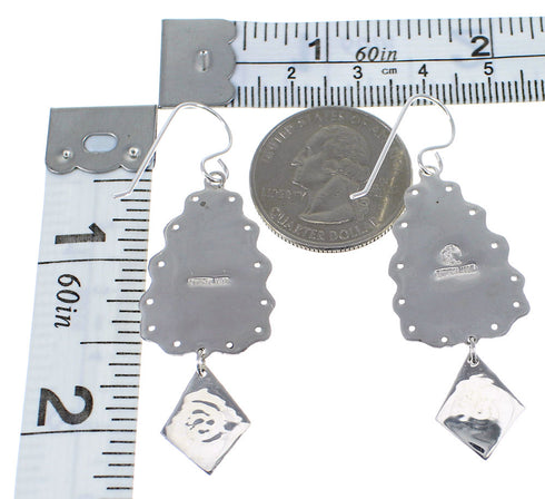 Turquoise Inlay Authentic Sterling Silver Hook Dangle Earrings AX51603