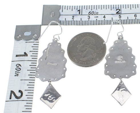 Turquoise Inlay And Silver Southwest Jewelry Hook Dangle Earrings AX51623