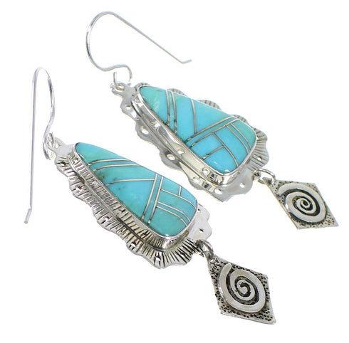 Southwest Sterling Silver Turquoise Hook Dangle Earrings AX51627