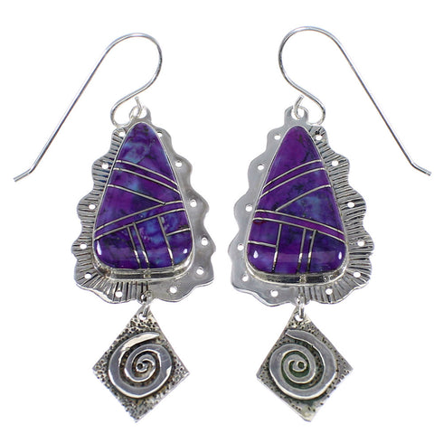 Magenta Turquoise Sterling Silver Hook Dangle Earrings AX51629