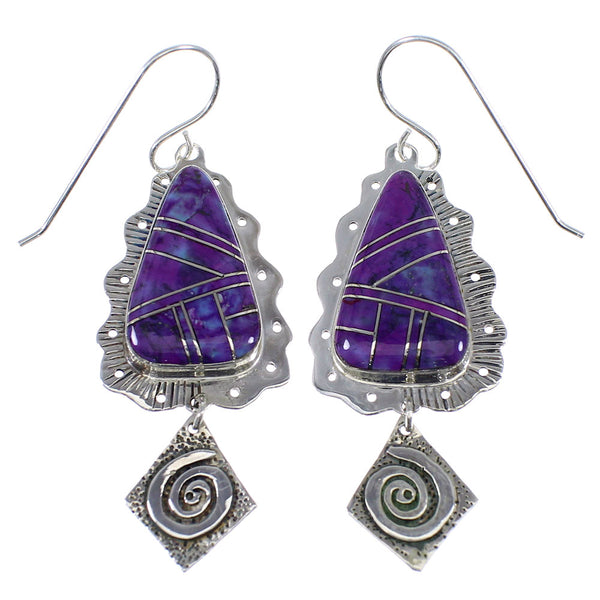 Magenta Turquoise Sterling Silver Hook Dangle Earrings AX51629