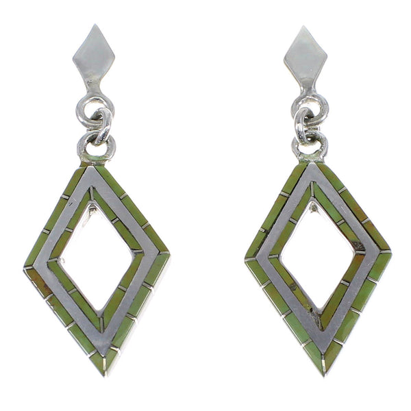 Turquoise Inlay And Silver Post Dangle Earrings AX51633