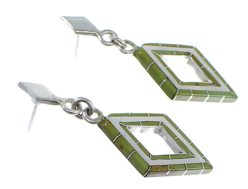 Turquoise Inlay And Silver Post Dangle Earrings AX51633