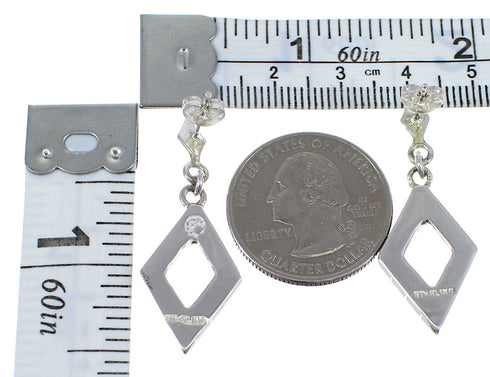 Turquoise Inlay And Silver Post Dangle Earrings AX51633