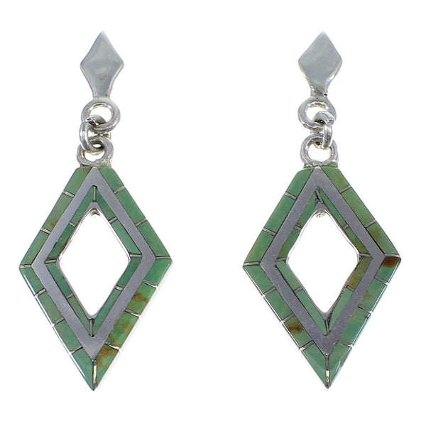 Turquoise Inlay And Sterling Silver Post Dangle Earrings AX51635