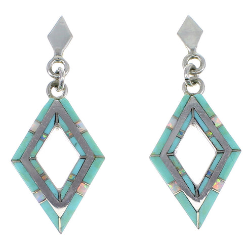 Southwestern Silver Turquoise And Opal Post Dangle Earrings AX51682