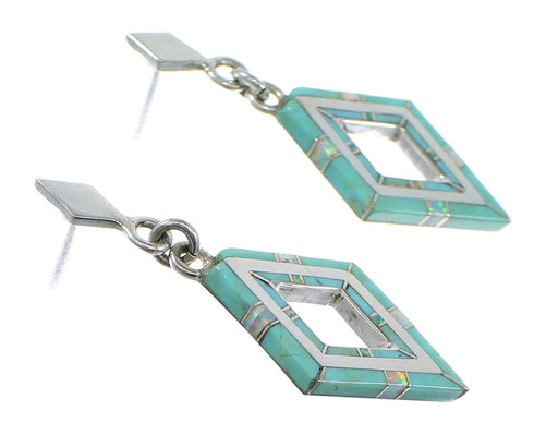 Southwestern Silver Turquoise And Opal Post Dangle Earrings AX51682