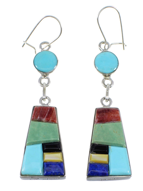 Multicolor Silver Southwestern Reversible Hook Dangle Earrings AX51745