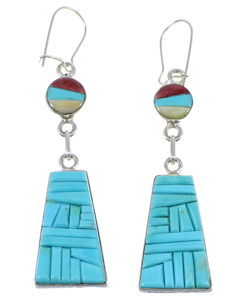 Multicolor Silver Southwestern Reversible Hook Dangle Earrings AX51745