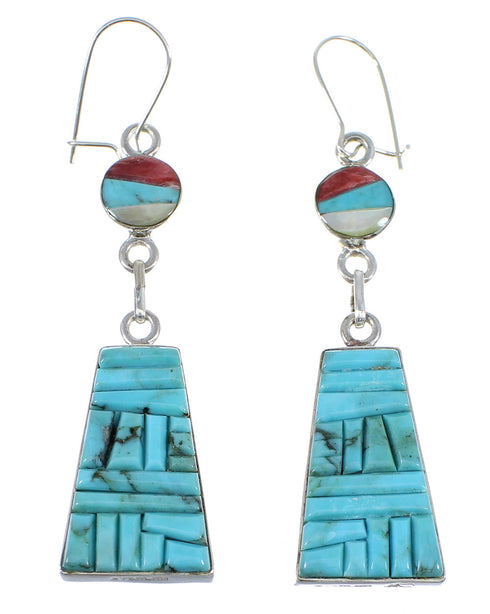 Multicolor Inlay Silver Southwestern Reversible Hook Dangle Earrings AX51748