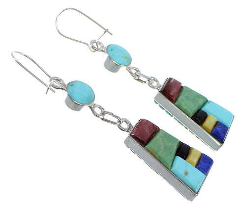Multicolor Inlay Silver Southwestern Reversible Hook Dangle Earrings AX51748