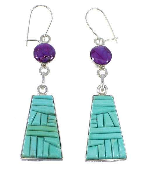 Silver Magenta Turquoise And Turquoise Reversible Hook Dangle Earrings AX51755