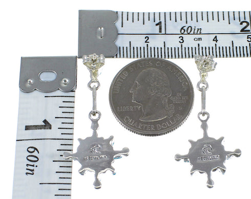 Turquoise And Coral Silver Needlepoint Jewelry Post Dangle Earrings AX51832