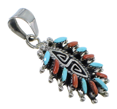 Silver Turquoise And Coral Water Wave Needlepoint Pendant AX51917