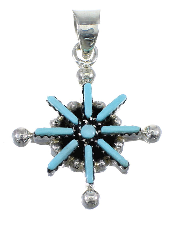 Southwest Sterling Silver Turquoise Needlepoint Slide Pendant AX51937
