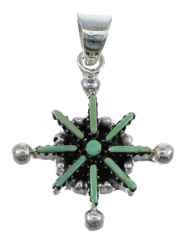 Southwestern Sterling Silver Turquoise Needlepoint Slide Pendant AX51940