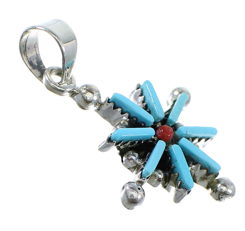 Turquoise And Coral Silver Needlepoint Slide Pendant AX51953