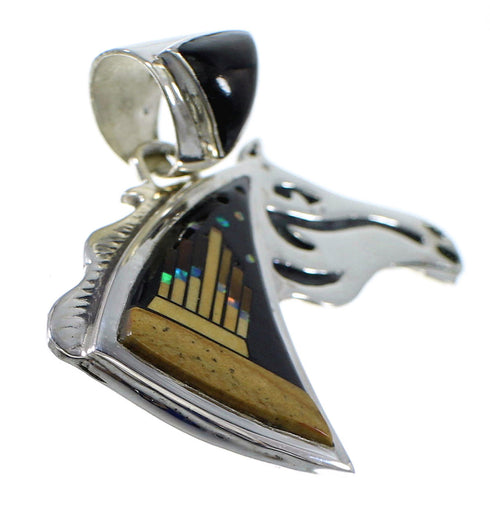 Multicolor Silver Native American Mesa Design Horse Pendant AX53100