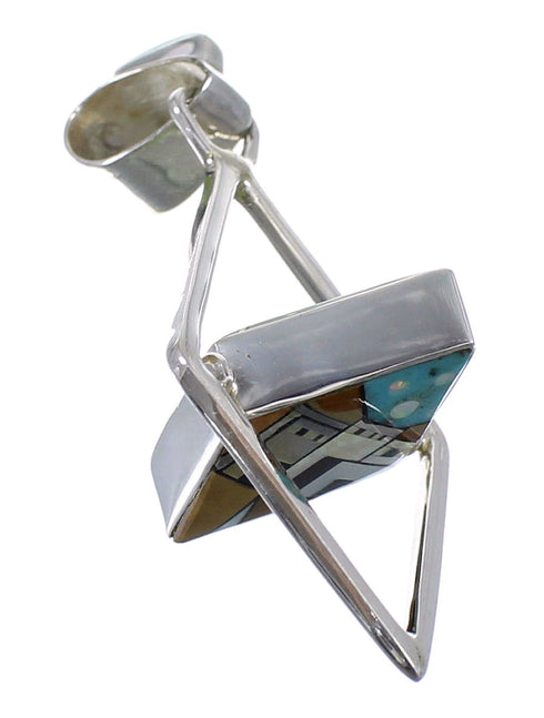Multicolor Silver Native American Village Design Reversible Pendant AX53124