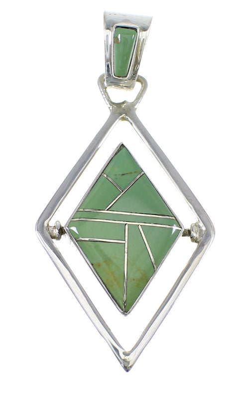 Silver Multicolor Inlay Native American Village Design Reversible Pendant AX53126