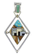 Silver Multicolor Inlay Native American Village Design Reversible Pendant AX53126