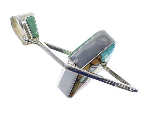 Silver Multicolor Inlay Native American Village Design Reversible Pendant AX53126