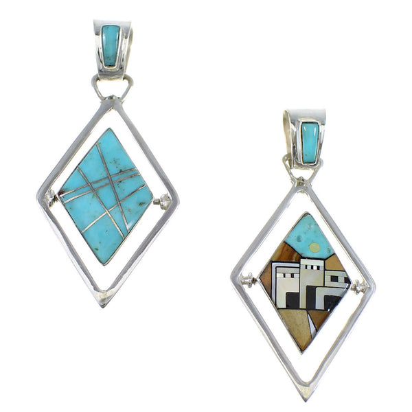 Multicolor Sterling Silver Native American Pueblo Design Reversible Pendant AX53130