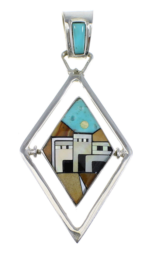 Multicolor Sterling Silver Native American Pueblo Design Reversible Pendant AX53130