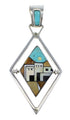 Multicolor Sterling Silver Native American Pueblo Design Reversible Pendant AX53130