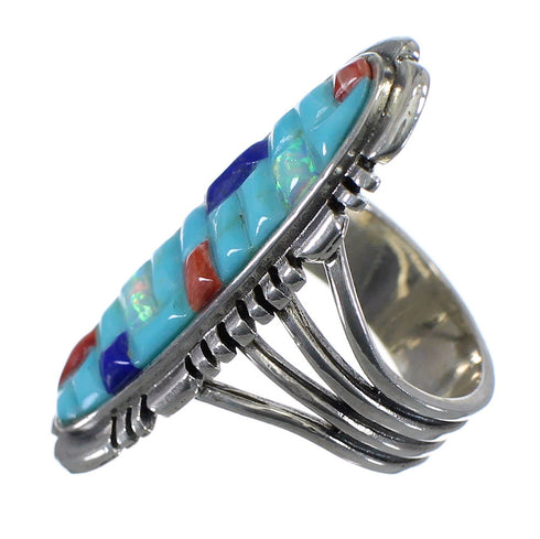 Authentic Sterling Silver Multicolor Inlay Ring Size 5-3/4 CX51688