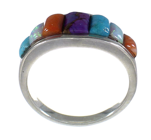 Multicolor Inlay Sterling Silver Southwest Ring Size 5-3/4 CX51686
